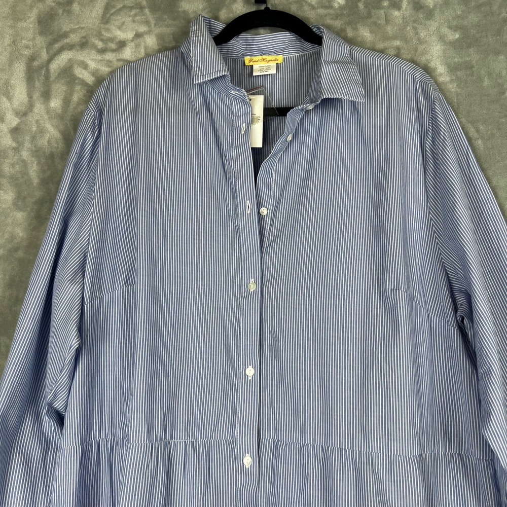 Sweet Magnolia Women Dress Blue White Stripe Tiered Ruffle Shirt Dress XXL - Picture 10 of 10